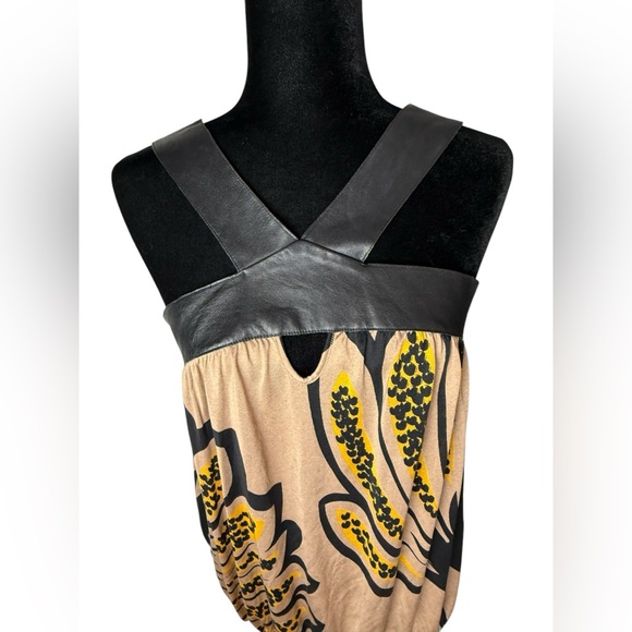 Marciano Silk and Leather halter Floral Black and Tan Dress - Picture 7 of 13